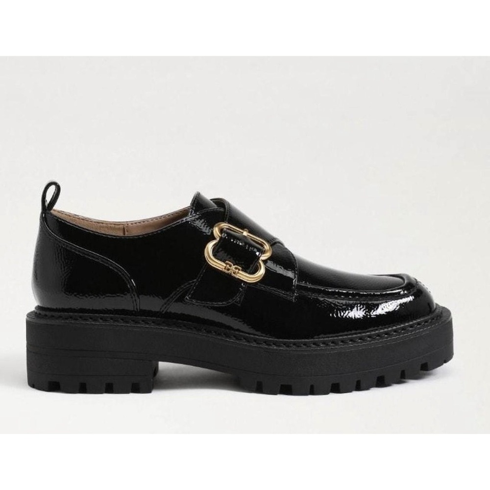 Sam Edelman Lora Black Patent Leather Lug Loafers Womens 8.5 Preppy Dark Acdemia